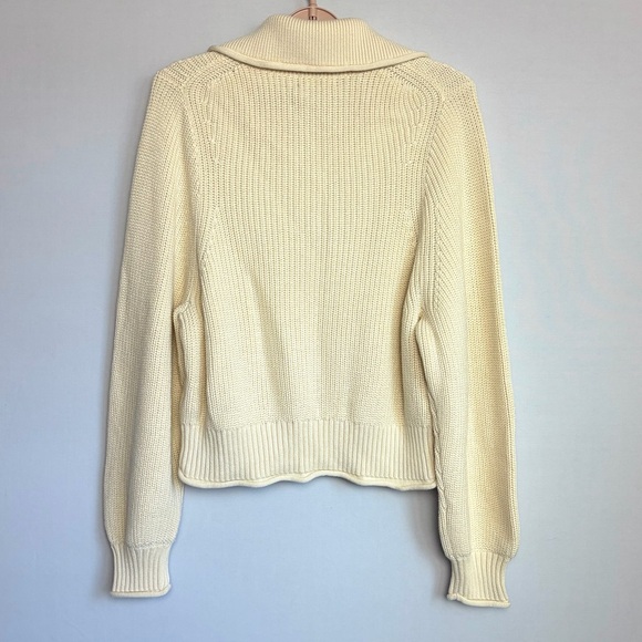 J Crew Sweater Women Sz M Cream Ribbed Knit Cotton Button Collar Preppy READ - Picture 15 of 16